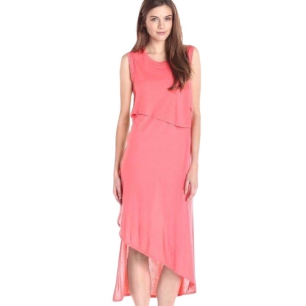 BCBGMaxAzria Kyrie Maxi Dress Coral Reef Sleeveless Asymmetrical Resortwear